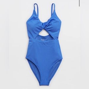 Aerie Shine Pique Twist Scoop One Piece Swimsuit